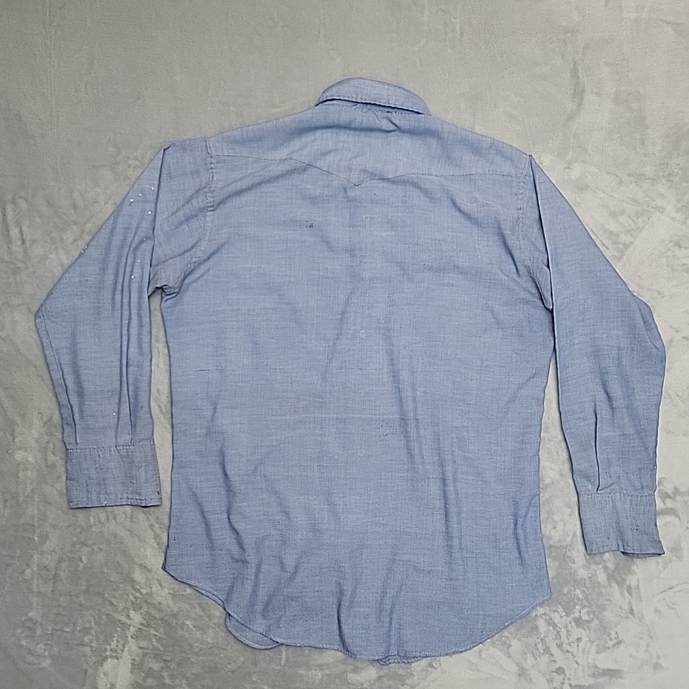 VTG Wrangler Western Pearl Snap Shirt Mens 16.5 Blue Cowboy Workwear Made In USA - Picture 9 of 10
